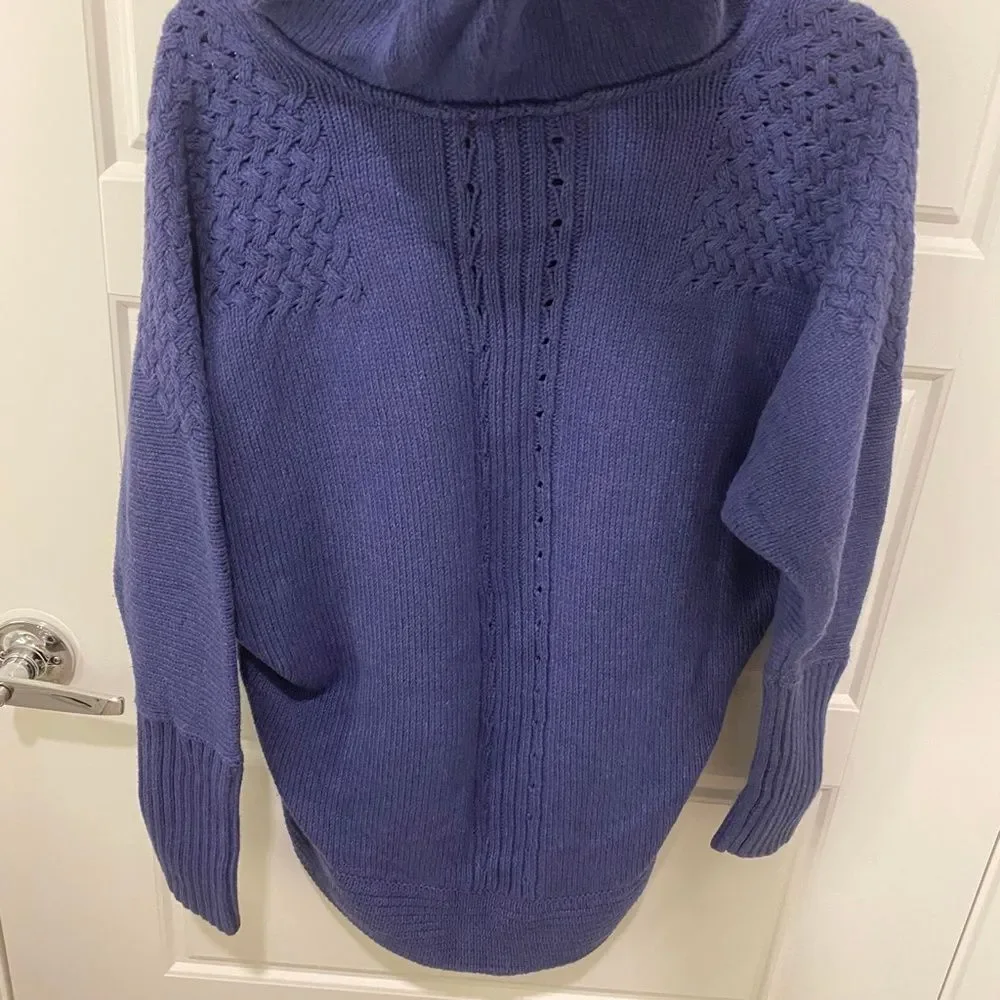 DKNY Jeans Blue Cable Knit Long Sleeve Hooded High Low Square Neck Sweater M